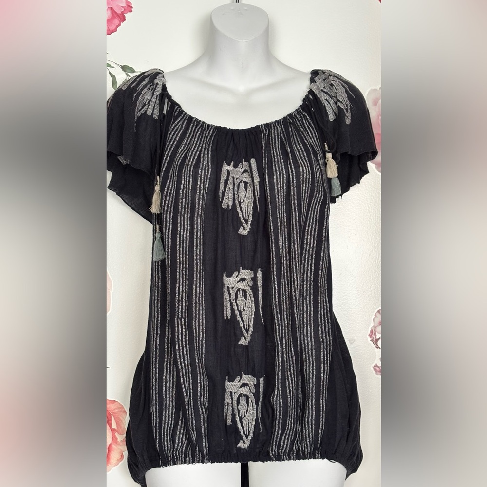 FREE THE PEOPLE Black Embroidered Women's Top